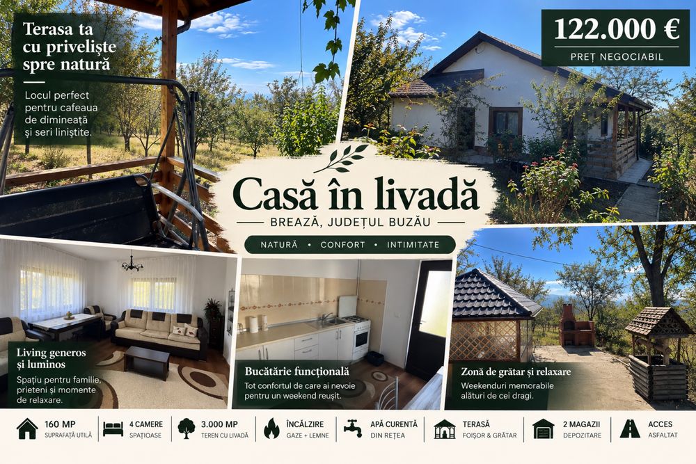 Refugiu de weekend în Brează, Buzău – casă + livadă 3.000 mp