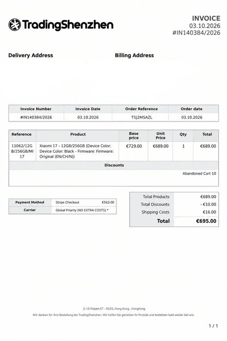 Xiaomi 17 256 GB China Version