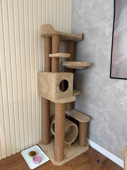 Игровой комплекс для кошек Кошкин Рай180см| Домик, тоннель, когтеточка