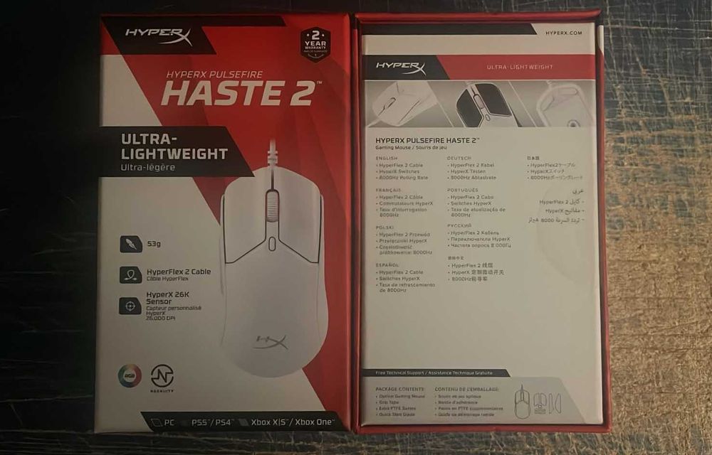Mouse Gaming HyperX Pulsefire Haste 2, 26000 dpi, alb, sigilate