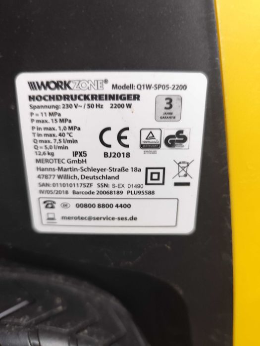 Водоструйка WORKZONE Q1W-SP05-2200