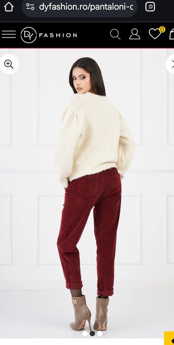 DyFashion Pantaloni Mara bordo din velur cu buzunare marime 38/M