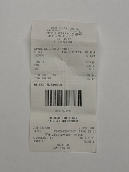 Samsung Galaxy Watch7, 44mm, LTE, Silver in garantie pana in  apr2027