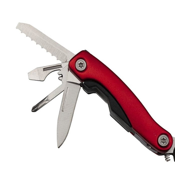 Cleste multifunctional Survival Instict, otel, 9 functii, 14 cm, rosu