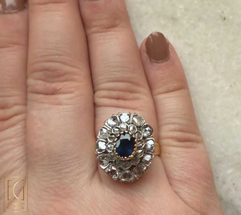 Inel din aur și argint, decorat cu safir și diamante, sf. sec. XIX