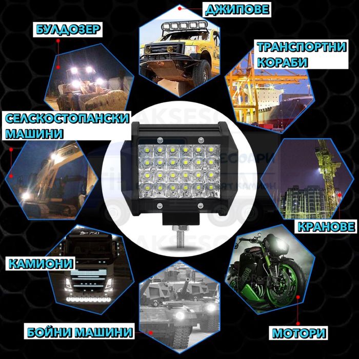 2 Броя 72W Диодни Фарове, Мощни Фарове за Трактор, Фарове за Джипове