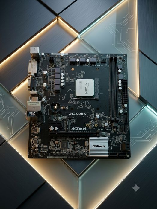 Материнская плата ASRock A320M-HDV + процессор AMD Ryzen 3 1200