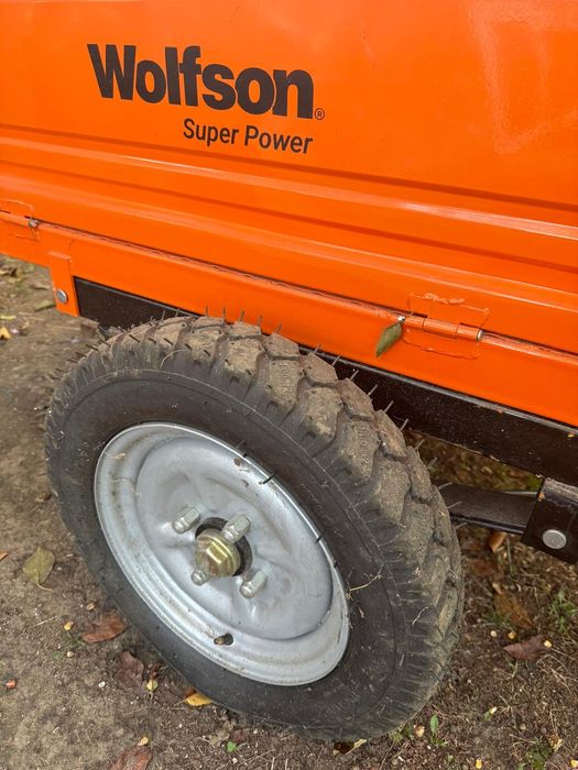 Remorcă motocultor Wolfson 500 kg, basculabilă, cu frână și suspensie