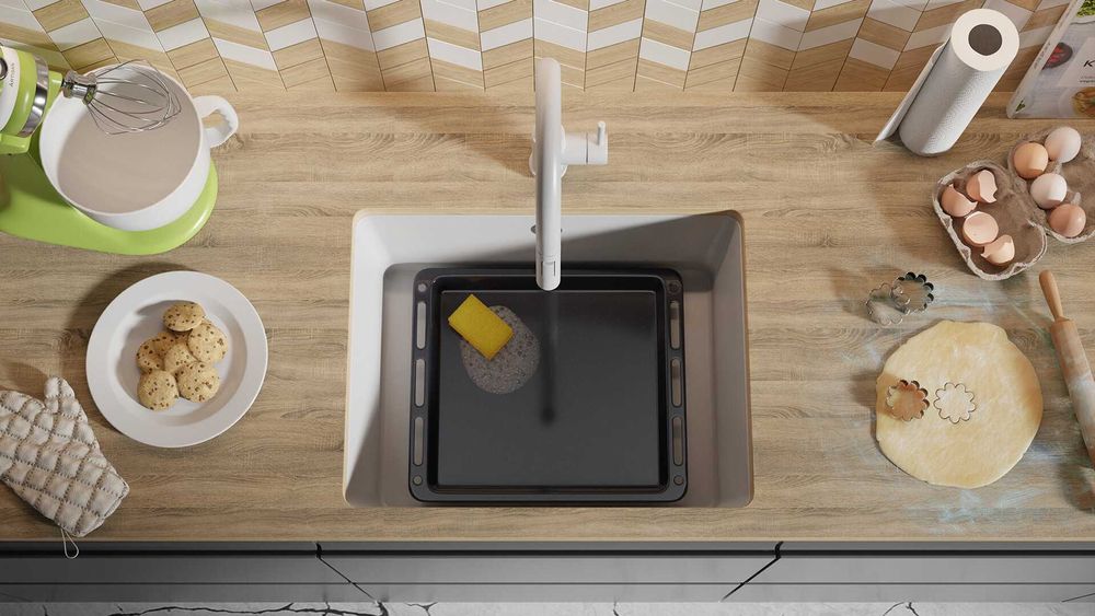 Бяла кухненска мивка за вграждане под плот Венеция 60 560x440 мм