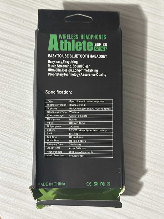 Căști wireless Bluetooth sport – noi, nefolosite, ambalaj deschis