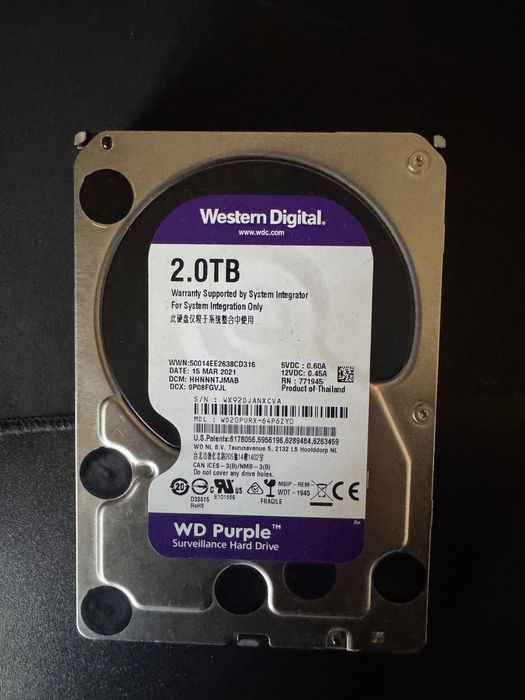 Жесткий диск 2TB WD Purple (WD20PURX) для видеонаблюдения и ПК