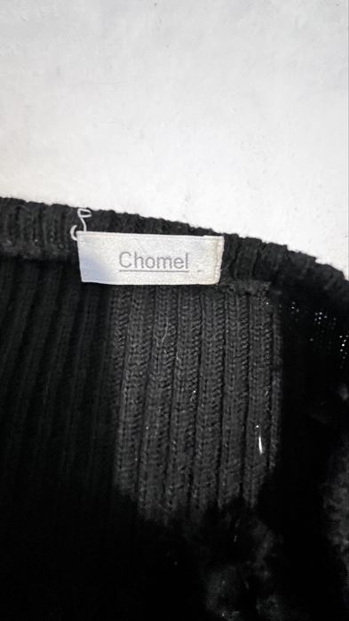 Top negru cu blanita, fata fur, spate tricot, estetica y2k/ soft-glam