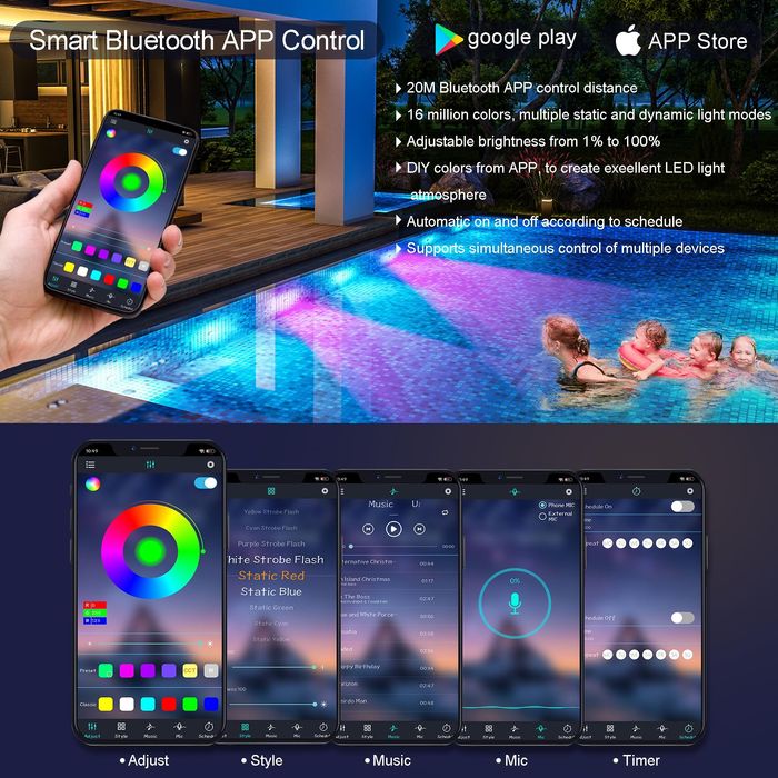 Интелигентни потопяеми лампи LED осветление за басейн лампа за басейн