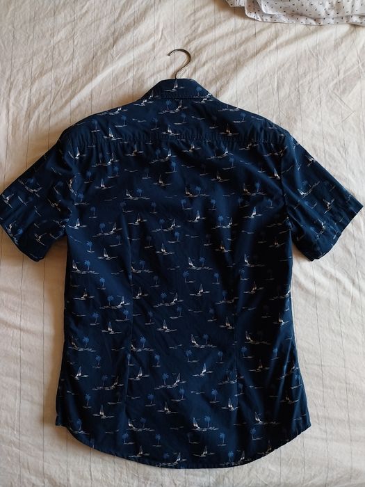 Cămașă bărbați sau băieți albastru închis slim fit S
