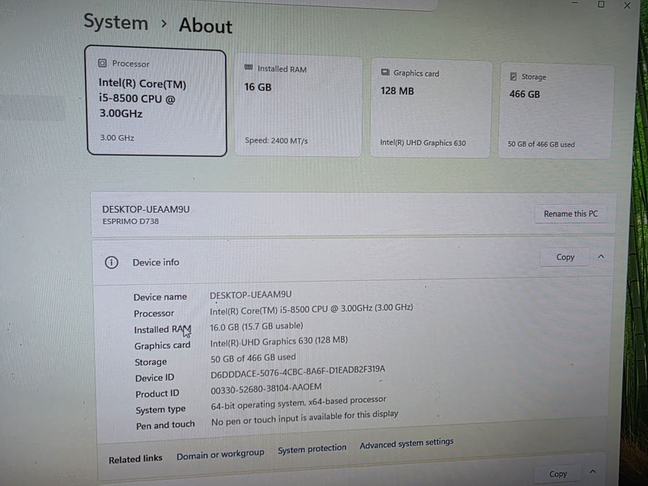 Calculator Fujitsu Esprimo D738 I5 gen 8 16 g ram ssd 500