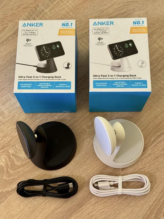 Set 2 incarcatoare wireless Anker MagGo Stand Qi2 15W 2-in-1