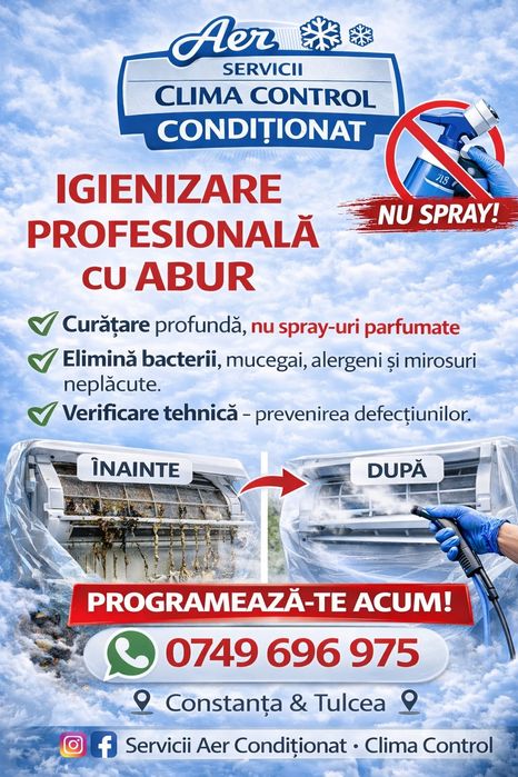 Igienizare profesională cu abur și Montaj aer condiționat