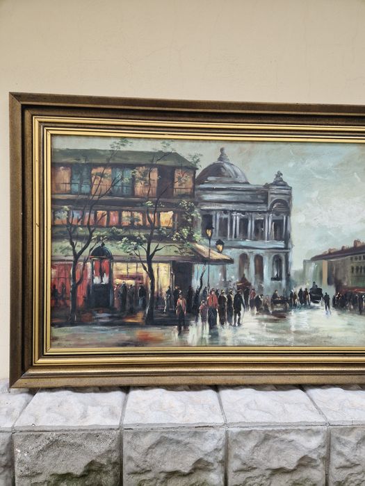 Прекрасна огромна антикварна авторска картина масло върху платно