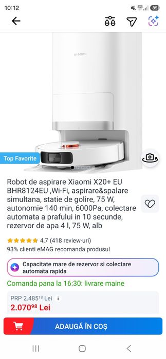 Robot de aspirare Xiaomi X20+ EU BHR8124EU ,Wi-Fi,