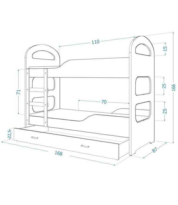 Pat supraetajat Eurotel Dominik, 160x80 cm, 2xSaltea inclusa, MDF, Alb