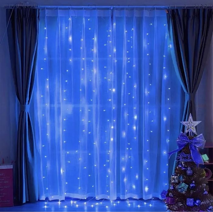 Гирлянда-штора синяя