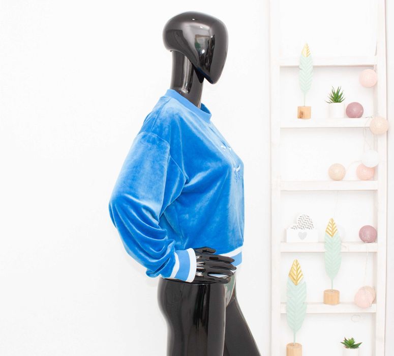 Juicy Couture Sport оригинален дамски суичър син плюшен пуловер лого S