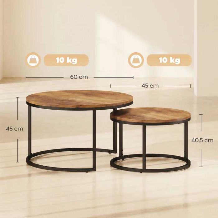 HOMCOM Комплект от 2 кръгли масички за кафе, индустриални масички