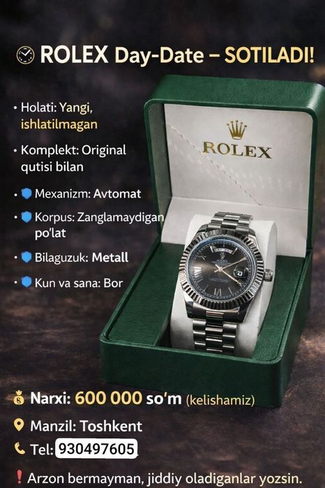 Soat Rolex Day-Date  kafolat bilan