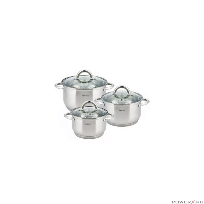 Set de 3 oale din inox cu capac sticla, dimensiuni 16cm, 18cm, 20 cm,