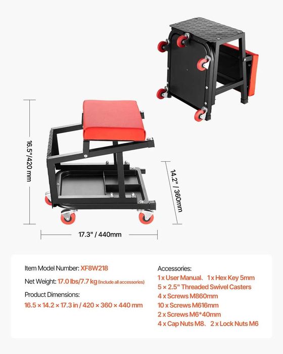 НЕМСКА Механична Табуретка и Стълба 2-в-1 VEVOR + ЛЕД ФЕНЕР
