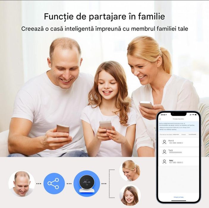 Termostat Wireless pentru Centrale Termice si Incalzire Pardoseala, Wifi, Control din aplicatia Tuya, Universal, Programabil, Receiver inclus, Touch
