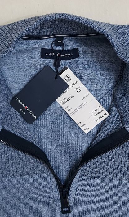 Pulover nou tricotat CASAMODA cu fermoar scurt mărimea 3XL ptr bărbați