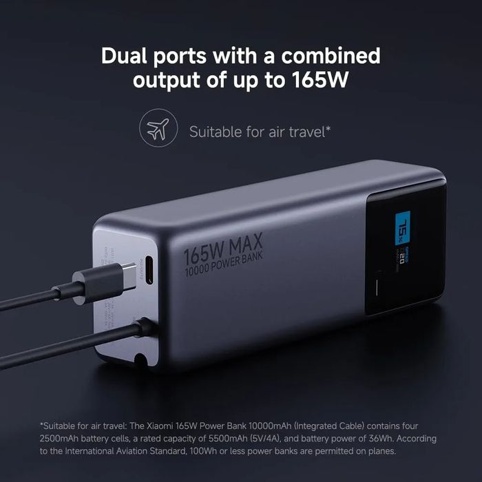 Baterie Externa Xiaomi PB1165MI 10000mAh 165W, PD, 2 x USB-C, Gri