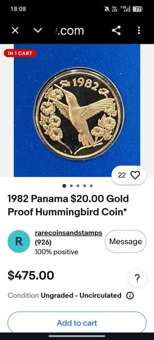 Vind 3 monede aur  moneda aur the 1982 20 balboa gold Coin of panama