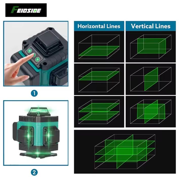 Лазерен нивелир 16 линии 2г. гаранция, 2 батерии, пълен комплект трино