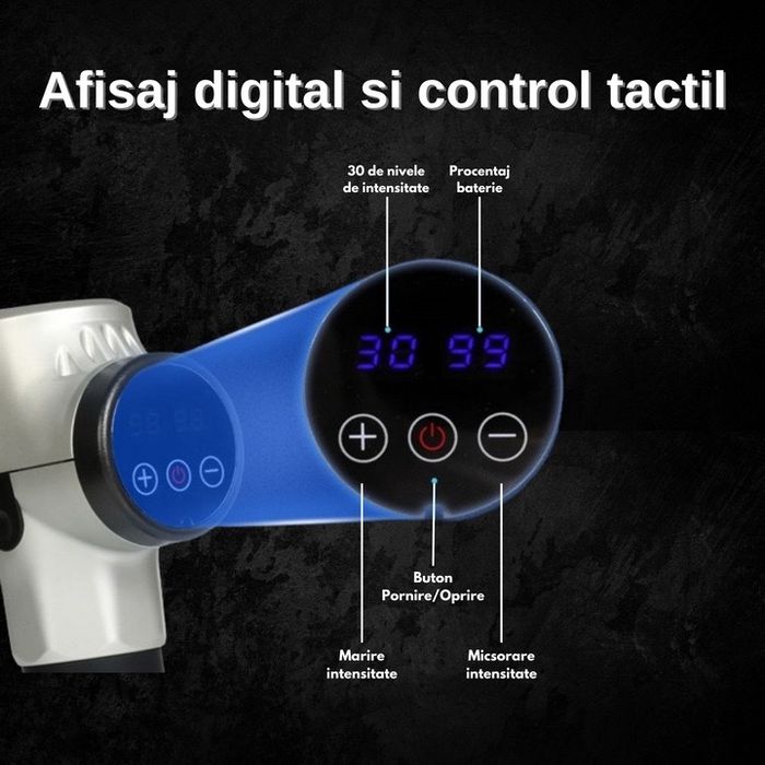 Set aparat de masaj pistol, 30 trepte viteza, geanta de transport, 6 capete