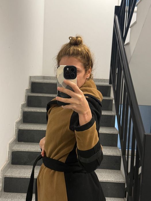 Елегантно дамско палто, размер Xs-S , кафяво с черно и тренчкот S