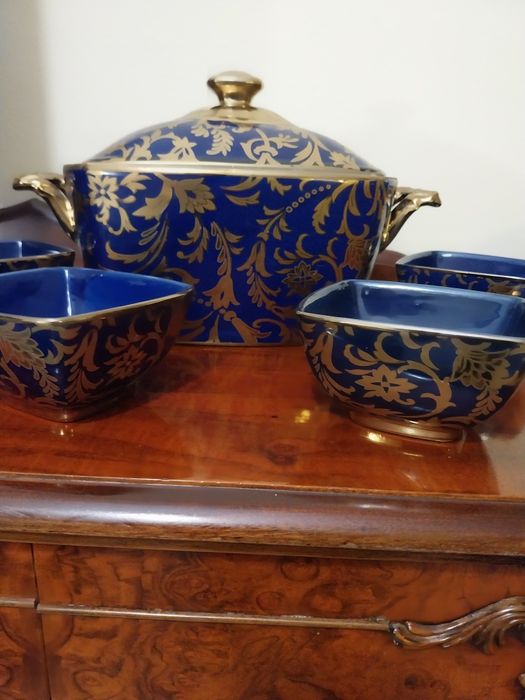 Френски порцеланов кобалтов сервиз с 24к златно покритие