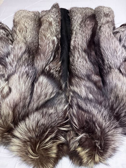 Кожено палто от сребърна лисица - цели кожи