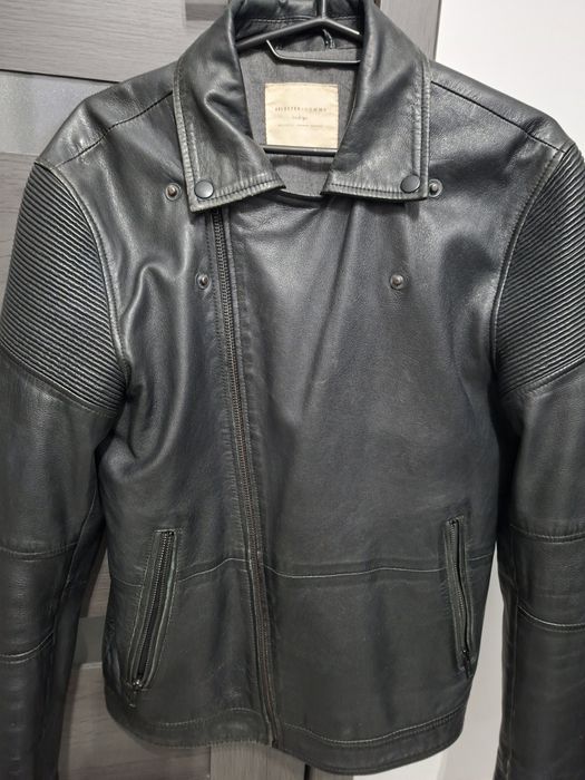 Geaca  biker din piele neagra Selected pentru barbati