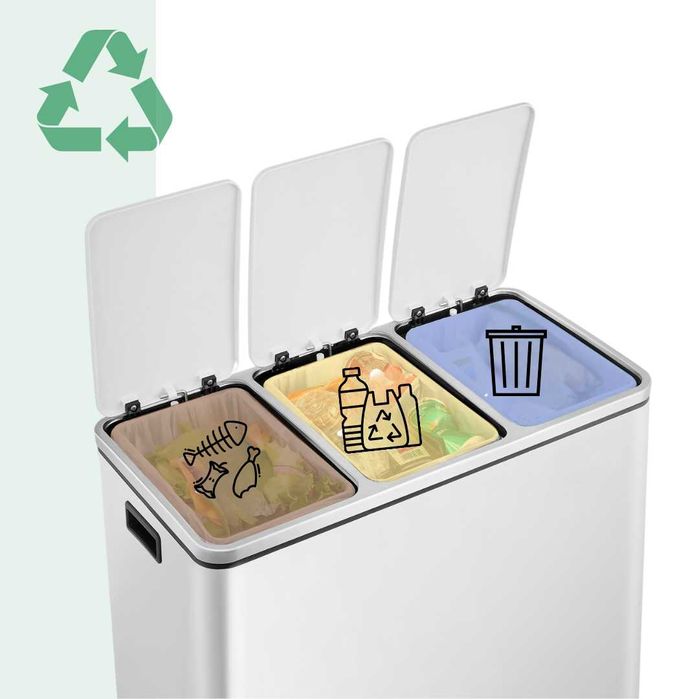 Cos de gunoi pentru reciclare SONGMICS, 3 compartimente, 3×18 L, alb