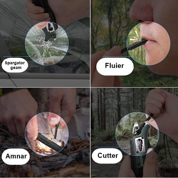 Cuțit de buzunar multifunctional 9 in 1, pliabil, lumină LED, 21 cm