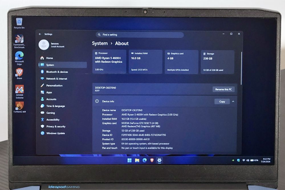 Lenovo Ideapad Gaming Ryzen 5 4600H, GTX 1650 Ti, 16GB RAM