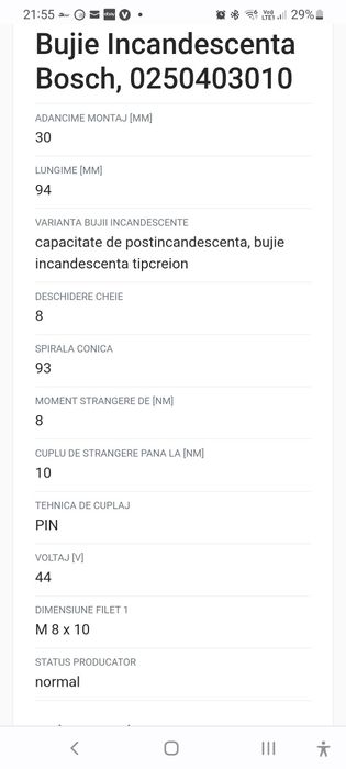Bujie incandescenta BOSCH 0250403010 Chevrolet ,Nubira