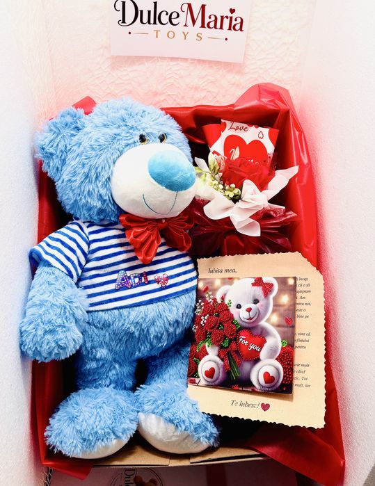 Ursuleț personalizat + Trandafir + Felicitare cu mesaj – Cadou special
