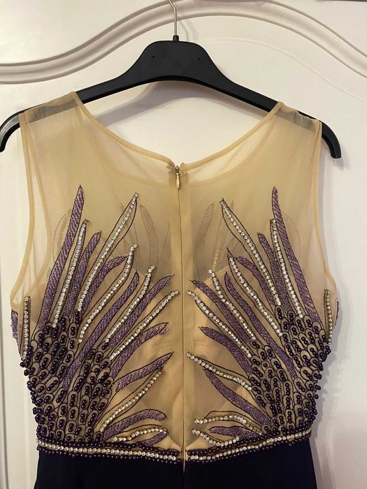 rochie mov lunga eleganta cu pietre