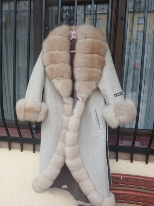 Palton blana naturala de vulpe