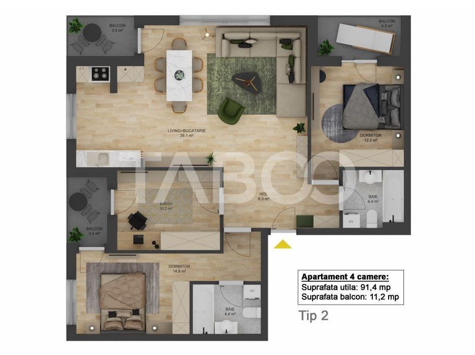 COMISION 0 Apartament 91 mp 4 camere si LOC PARCARE Doamna Stanca
