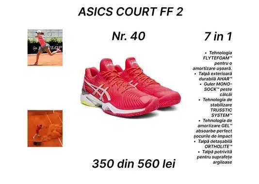 Pantofi sport tenis ASICS COURT FF 2 pentru femei, culoare roșie, mărimea 40