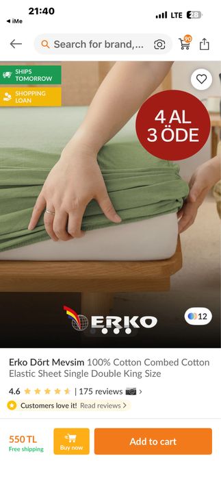 Простынь 90*190 на резинке Турция